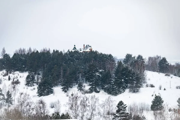 Вид Город Высоты Птичьего Полета Снежный Зимний Пейзаж Беспилотника — стоковое фото
