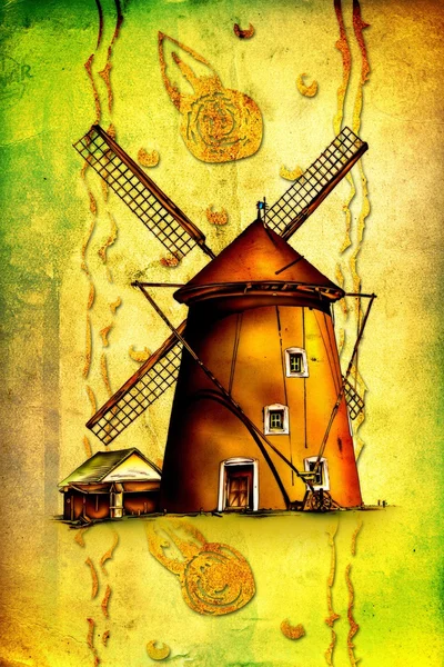 Windmühle Zeichnung Design Art Farbe — Stockfoto