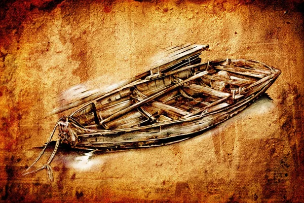 Barco desenho de arte do mar — Fotografia de Stock