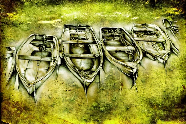 Barco desenho de arte do mar — Fotografia de Stock
