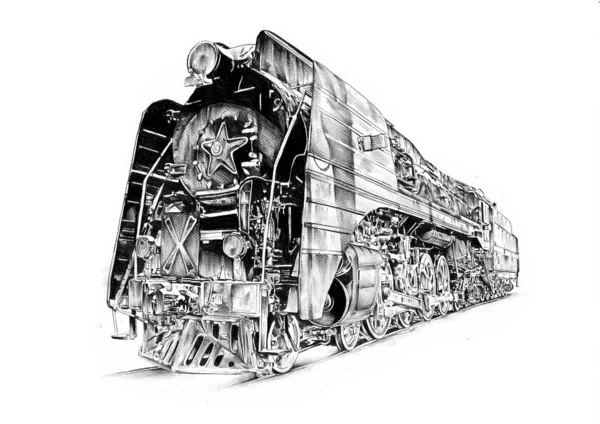 Desenho de arte do motor a vapor — Fotografia de Stock