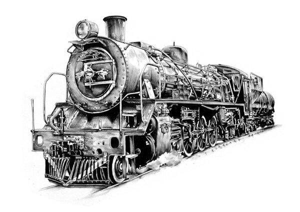 Steam engine art design drawing