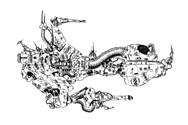 Космічний корабель художній малюнок фанстайл — стокове фото