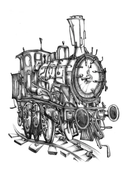 Steam silnik projekt rysunek surrealistyczne — Zdjęcie stockowe