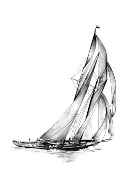 antika tekne deniz güdü çizim el yapımı