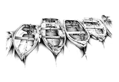 Antique boat sea motive drawing handmade clipart
