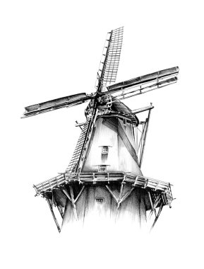 yel değirmeni eski retro vintage çizim