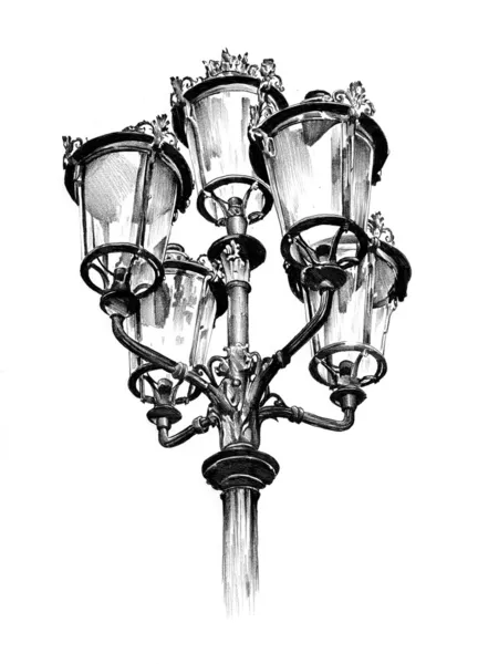 Antique street lantern drawing handmade — Stock Photo, Image