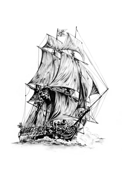 antika tekne deniz güdü çizim el yapımı