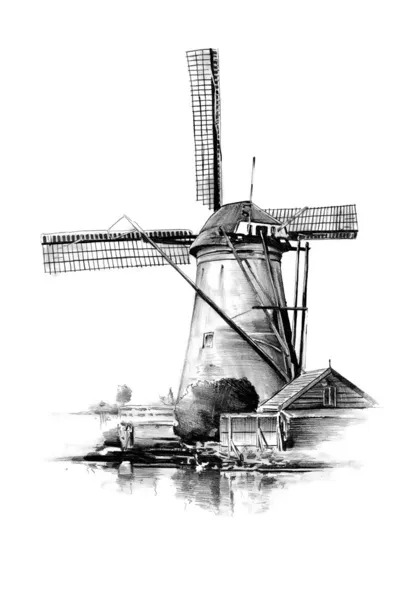 Moulin à vent vieux dessin vintage rétro — Photo