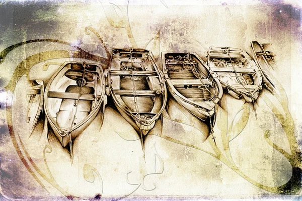 Antica barca mare motivo disegno fatto a mano — Foto Stock