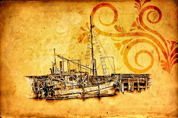 Antique bateau mer motif dessin fait à la main — Photo
