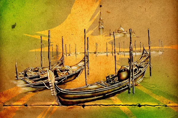 Antique boat sea motive drawing handmade — Stock Photo, Image