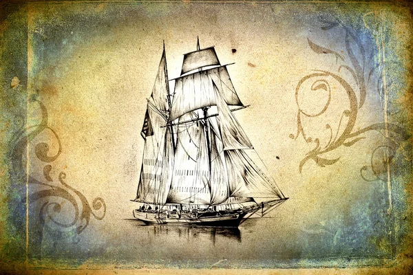 Antik boat tengeri motívum rajz kézzel — Stock Fotó