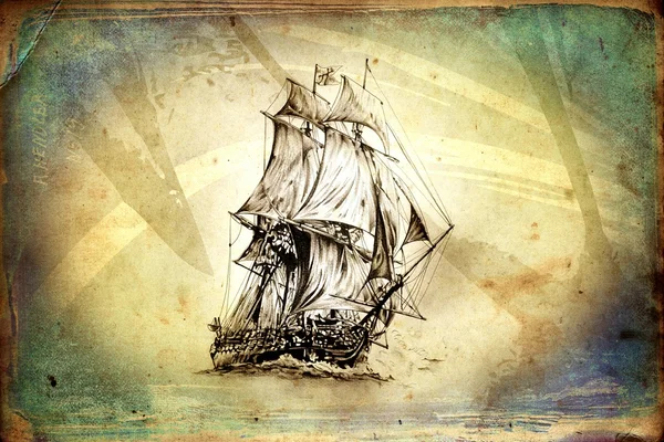 antika tekne deniz güdü çizim el yapımı