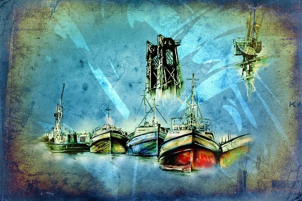 Barco antiguo mar motivo dibujo hecho a mano —  Fotos de Stock