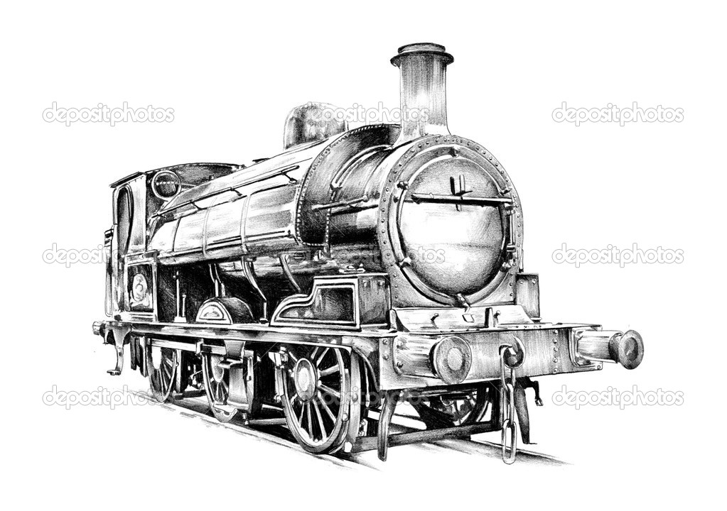 Old steam locomotive engine retro vintage