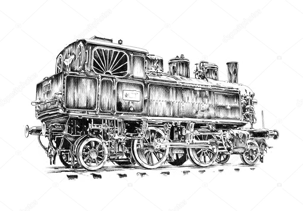 Old steam locomotive engine retro vintage