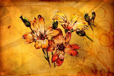 antika çiçek sanat el yapımı resim