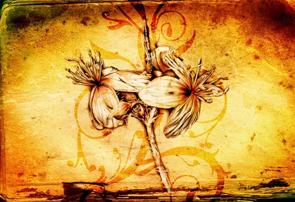 Antike Blumenkunst Zeichnung handgefertigt — Stockfoto