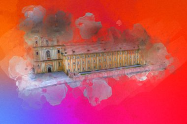 Hava kalesinden Klodzko Kilisesi. Sanat eserleri, antika eskizler.