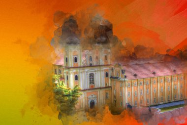 Hava kalesinden Klodzko Kilisesi. Sanat eserleri, antika eskizler.