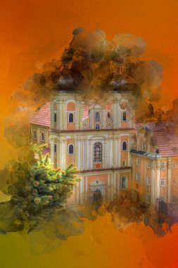 Hava kalesinden Klodzko Kilisesi. Sanat eserleri, antika eskizler.