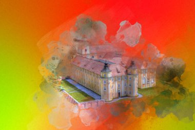 Hava kalesinden Klodzko Kilisesi. Sanat eserleri, antika eskizler.