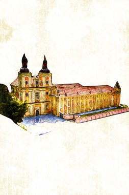 Hava kalesinden Klodzko Kilisesi. Sanat eserleri, antika eskizler.