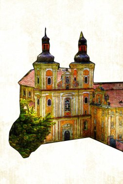 Hava kalesinden Klodzko Kilisesi. Sanat eserleri, antika eskizler.