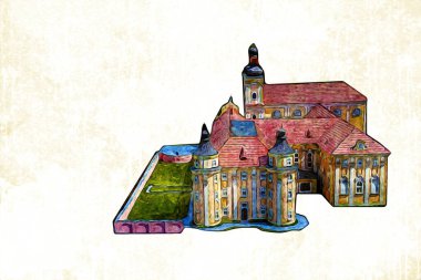 Hava kalesinden Klodzko Kilisesi. Sanat eserleri, antika eskizler.