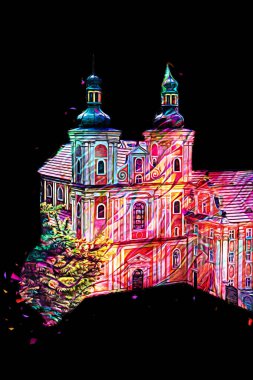 Hava kalesinden Klodzko Kilisesi. Sanat eserleri, antika eskizler.