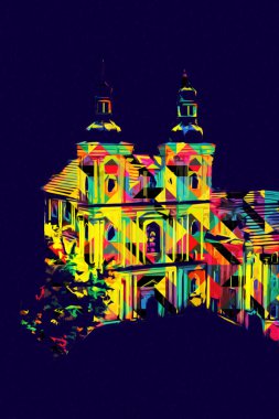 Hava kalesinden Klodzko Kilisesi. Sanat eserleri, antika eskizler.