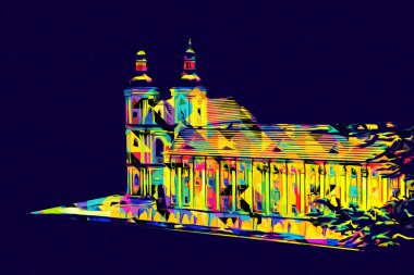 Hava kalesinden Klodzko Kilisesi. Sanat eserleri, antika eskizler.