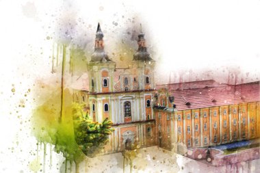 Hava kalesinden Klodzko Kilisesi. Sanat eserleri, antika eskizler.