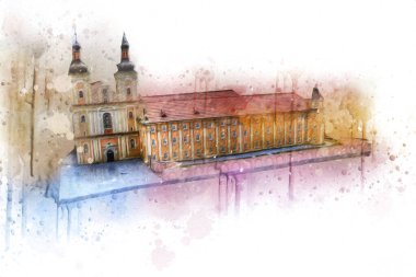 Hava kalesinden Klodzko Kilisesi. Sanat eserleri, antika eskizler.