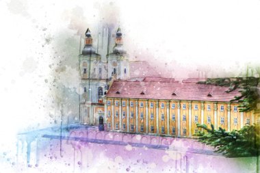 Hava kalesinden Klodzko Kilisesi. Sanat eserleri, antika eskizler.