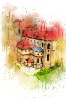 Hava kalesinden Klodzko Kilisesi. Sanat eserleri, antika eskizler.