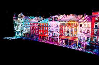 Klodzko şehir merkezi, hava kalesi sanat illüstrasyonundan antika eskiz.