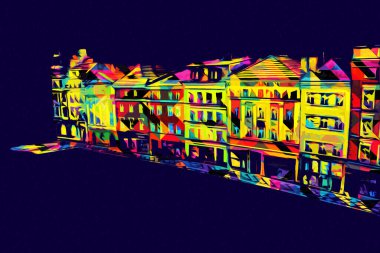 Klodzko şehir merkezi, hava kalesi sanat illüstrasyonundan antika eskiz.