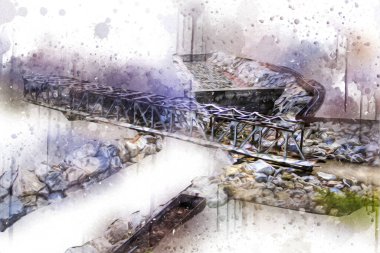 Klodzko demiryolu viyadük hava kalesi sanat illüstrasyonu antika eskiz eskizi