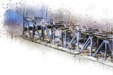 Klodzko demiryolu viyadük hava kalesi sanat illüstrasyonu antika eskiz eskizi