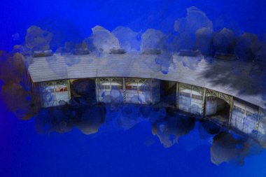 Tren garajı, Klodzko Polonya 'daki Roundhouse sanat illüstrasyonu antika eskiz.