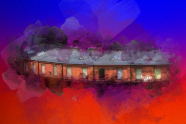 Tren garajı, Klodzko Polonya 'daki Roundhouse sanat illüstrasyonu antika eskiz.