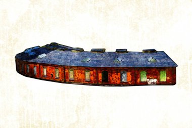 Tren garajı, Klodzko Polonya 'daki Roundhouse sanat illüstrasyonu antika eskiz.