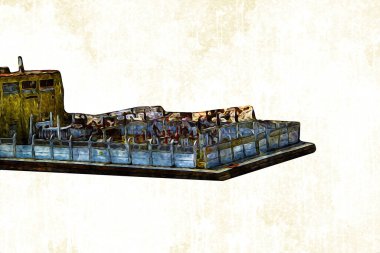 Tren garajı, Klodzko Polonya 'daki Roundhouse sanat illüstrasyonu antika eskiz.