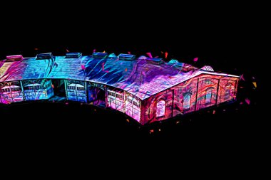 Tren garajı, Klodzko Polonya 'daki Roundhouse sanat illüstrasyonu antika eskiz.