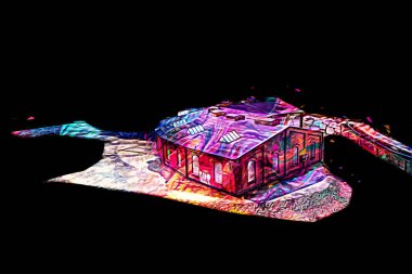 Tren garajı, Klodzko Polonya 'daki Roundhouse sanat illüstrasyonu antika eskiz.