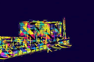 Tren garajı, Klodzko Polonya 'daki Roundhouse sanat illüstrasyonu antika eskiz.