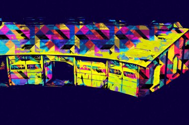 Tren garajı, Klodzko Polonya 'daki Roundhouse sanat illüstrasyonu antika eskiz.